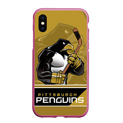 Чехол iPhone XS Max матовый Pittsburgh Penguins, цвет: 3D-малиновый