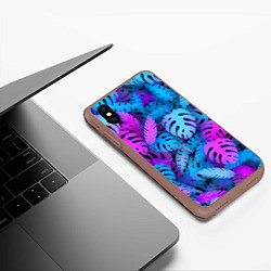 Чехол iPhone XS Max матовый Сине-розовые тропики, цвет: 3D-коричневый — фото 2