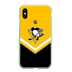 Чехол iPhone XS Max матовый NHL: Pittsburgh Penguins, цвет: 3D-салатовый
