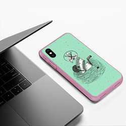 Чехол iPhone XS Max матовый Акула хоккеист, цвет: 3D-розовый — фото 2