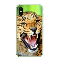 Чехол iPhone XS Max матовый Свирепый леопард, цвет: 3D-салатовый