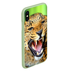 Чехол iPhone XS Max матовый Свирепый леопард, цвет: 3D-салатовый — фото 2