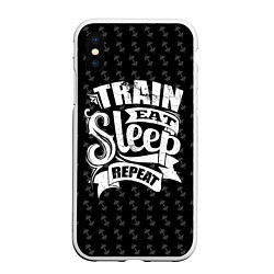 Чехол iPhone XS Max матовый Train Eat Sleep Repeat, цвет: 3D-белый