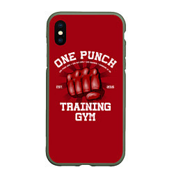 Чехол iPhone XS Max матовый One Punch Gym, цвет: 3D-темно-зеленый