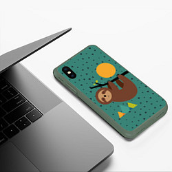 Чехол iPhone XS Max матовый Довольный ленивец, цвет: 3D-темно-зеленый — фото 2