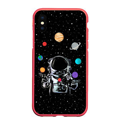 Чехол iPhone XS Max матовый Космический жонглер, цвет: 3D-красный
