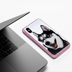 Чехол iPhone XS Max матовый Сибирский хаски, цвет: 3D-розовый — фото 2