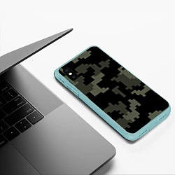 Чехол iPhone XS Max матовый Камуфляж пиксельный: черный/серый, цвет: 3D-мятный — фото 2