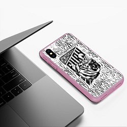 Чехол iPhone XS Max матовый Fury Tiger, цвет: 3D-розовый — фото 2