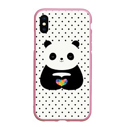 Чехол iPhone XS Max матовый Любовь панды, цвет: 3D-розовый