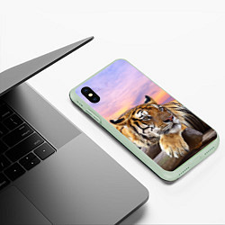 Чехол iPhone XS Max матовый Тигр на закате, цвет: 3D-салатовый — фото 2