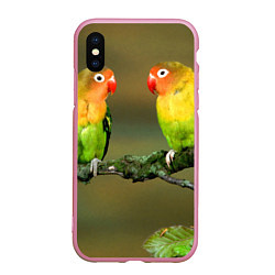 Чехол iPhone XS Max матовый Два попугая, цвет: 3D-розовый