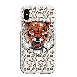 Чехол iPhone XS Max матовый Тигр-барбер, цвет: 3D-белый