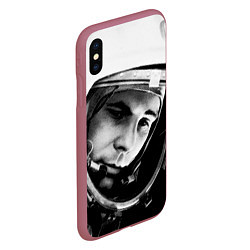 Чехол iPhone XS Max матовый Гагарин космонавт, цвет: 3D-малиновый — фото 2