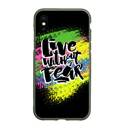 Чехол iPhone XS Max матовый Live without fear, цвет: 3D-темно-зеленый