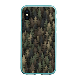 Чехол iPhone XS Max матовый Лесной камуфляж, цвет: 3D-мятный
