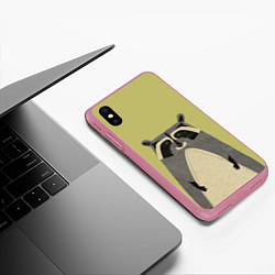 Чехол iPhone XS Max матовый Дедушка енот, цвет: 3D-малиновый — фото 2