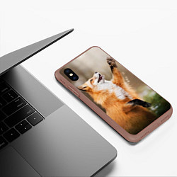 Чехол iPhone XS Max матовый Лиса с лапкой, цвет: 3D-коричневый — фото 2