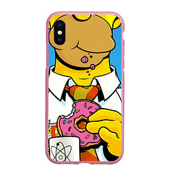 Чехол iPhone XS Max матовый Homer with donut, цвет: 3D-розовый