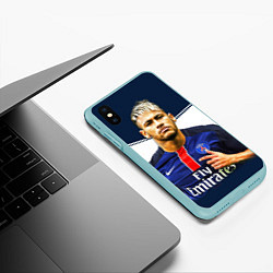 Чехол iPhone XS Max матовый Neymar: Fly Emirates, цвет: 3D-мятный — фото 2