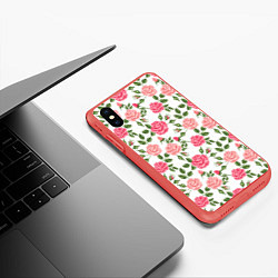 Чехол iPhone XS Max матовый Розы Паттерн, цвет: 3D-красный — фото 2