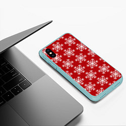 Чехол iPhone XS Max матовый Новогодние Снежинки, цвет: 3D-мятный — фото 2
