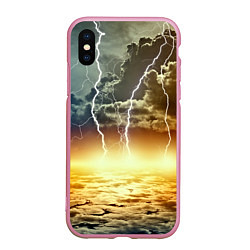 Чехол iPhone XS Max матовый Удар молнии, цвет: 3D-розовый