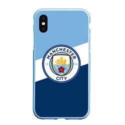Чехол iPhone XS Max матовый FC Manchester City: Colors, цвет: 3D-голубой
