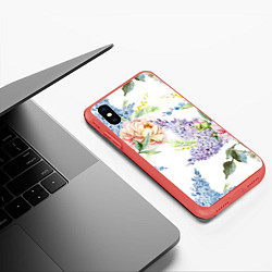 Чехол iPhone XS Max матовый Сирень и Пионы, цвет: 3D-красный — фото 2