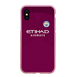 Чехол iPhone XS Max матовый Man City FC: Away 17/18, цвет: 3D-розовый