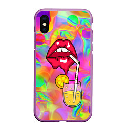 Чехол iPhone XS Max матовый Cocktail lips, цвет: 3D-фиолетовый