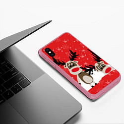 Чехол iPhone XS Max матовый Праздничные олени, цвет: 3D-малиновый — фото 2