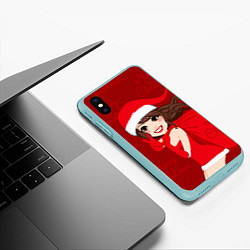 Чехол iPhone XS Max матовый Снегурочка с подарками, цвет: 3D-мятный — фото 2