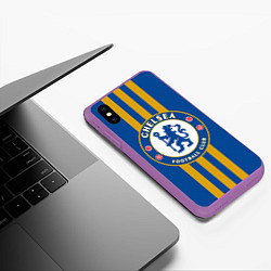 Чехол iPhone XS Max матовый FC Chelsea: Gold Lines, цвет: 3D-фиолетовый — фото 2