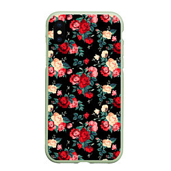 Чехол iPhone XS Max матовый Кустовые розы, цвет: 3D-салатовый