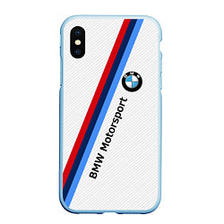 Чехол iPhone XS Max матовый BMW Motorsport: White Carbon, цвет: 3D-голубой