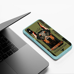Чехол iPhone XS Max матовый Дикий доберман, цвет: 3D-мятный — фото 2