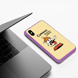 Чехол iPhone XS Max матовый Cuphead: Flame Mugman, цвет: 3D-фиолетовый — фото 2