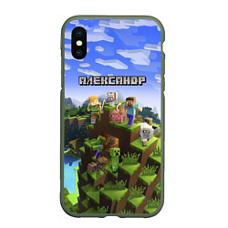 Чехол iPhone XS Max матовый Майнкрафт: Александр, цвет: 3D-темно-зеленый