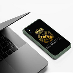 Чехол iPhone XS Max матовый FC Real Madrid: Gold Edition, цвет: 3D-темно-зеленый — фото 2