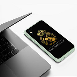 Чехол iPhone XS Max матовый FC Real Madrid: Gold Edition, цвет: 3D-салатовый — фото 2