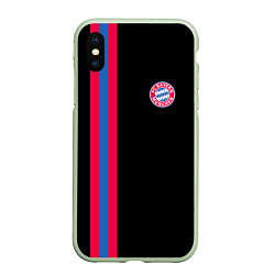Чехол iPhone XS Max матовый FC Bayern Munchen: Pink Line, цвет: 3D-салатовый