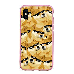 Чехол iPhone XS Max матовый Doge: Deal with it, цвет: 3D-розовый