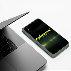 Чехол iPhone XS Max матовый Cyberpunk 2077, цвет: 3D-темно-зеленый — фото 2