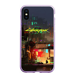 Чехол iPhone XS Max матовый Cyberpunk 2077: Night City, цвет: 3D-сиреневый