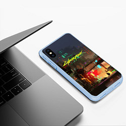 Чехол iPhone XS Max матовый Cyberpunk 2077: Night City, цвет: 3D-голубой — фото 2