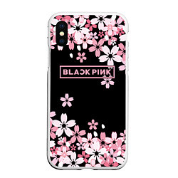 Чехол iPhone XS Max матовый Black Pink: Pink Sakura, цвет: 3D-белый