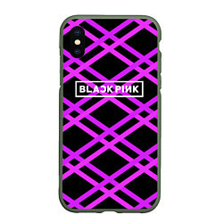 Чехол iPhone XS Max матовый Black Pink: Neon Lines, цвет: 3D-темно-зеленый