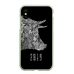 Чехол iPhone XS Max матовый Черная свинья 2019, цвет: 3D-салатовый