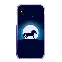 Чехол iPhone XS Max матовый Лошадь под луной, цвет: 3D-светло-сиреневый